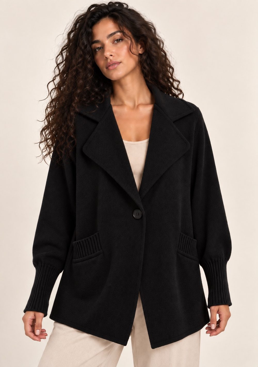Cardigan 1 Bottone Tasche da donna in colore nero