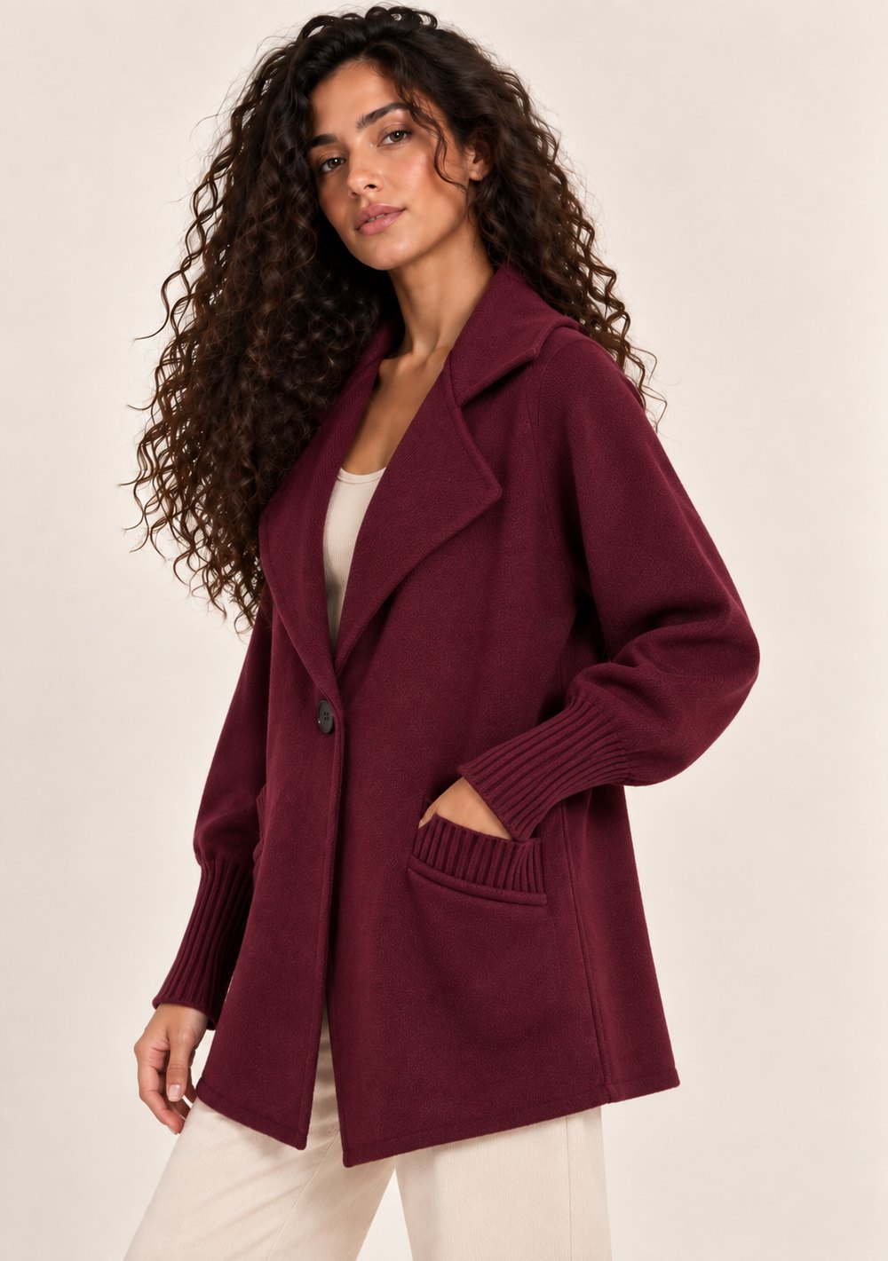 Cardigan 1 Bottone Tasche da donna in colore vino, vista alternativa 2