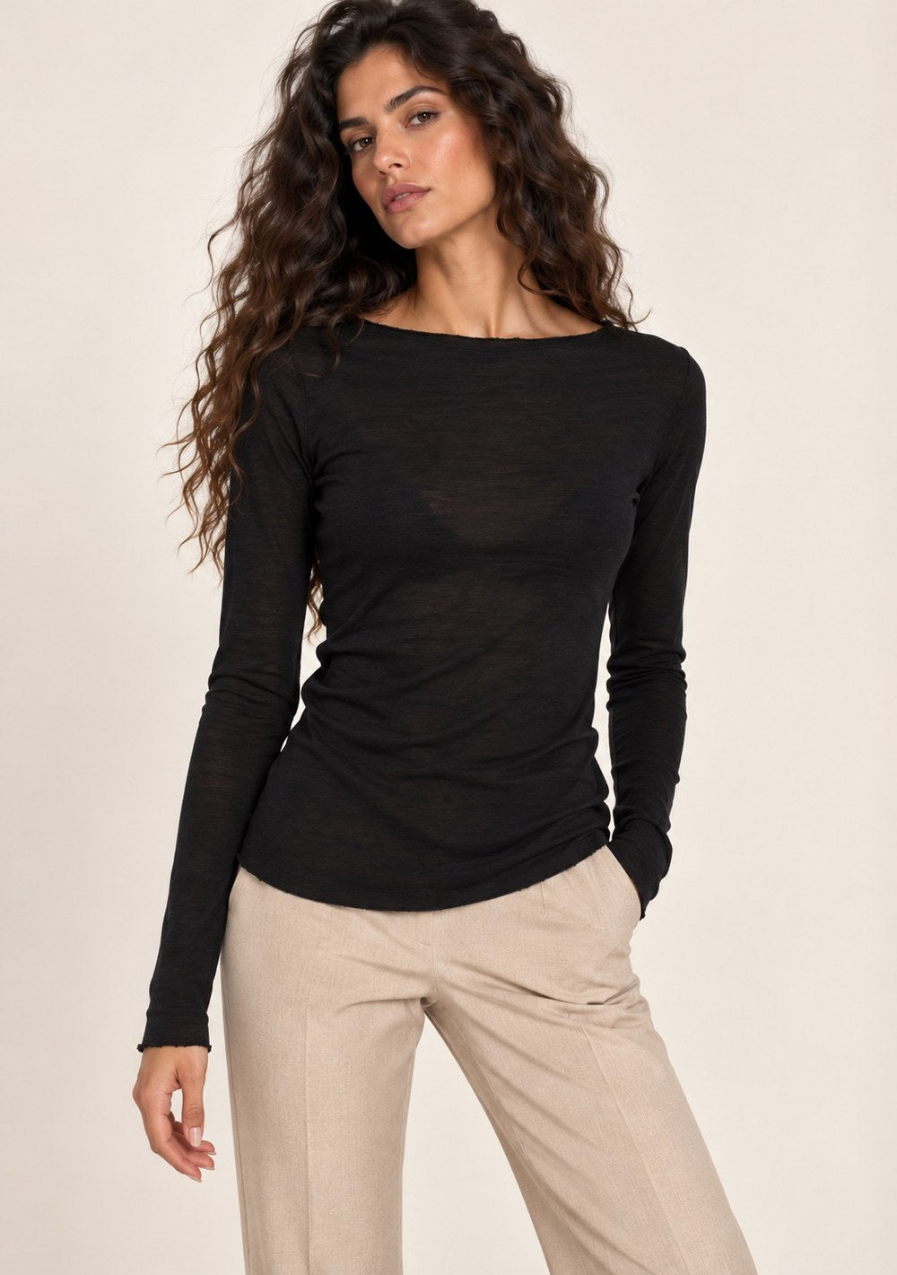 Maglia a Barca Misto Cashmere da donna in colore nero
