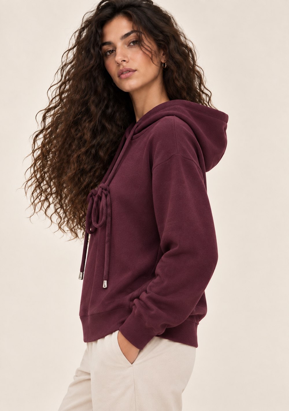 Maglia con Cappuccio da donna in colore vino, vista alternativa 2