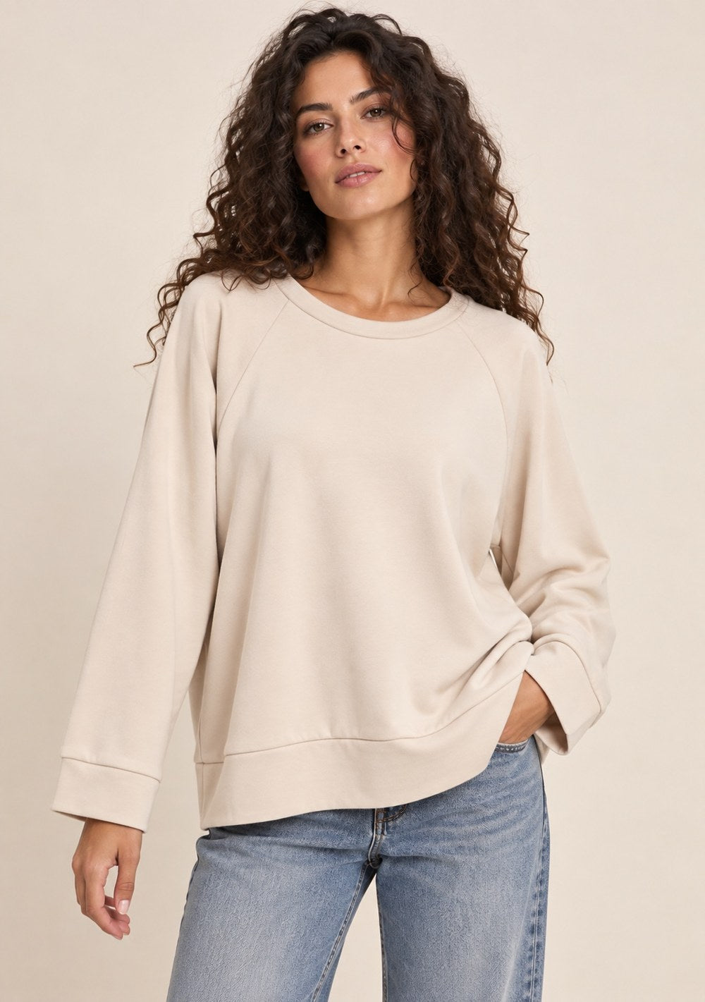 Maglia in Felpa da donna in colore beige
