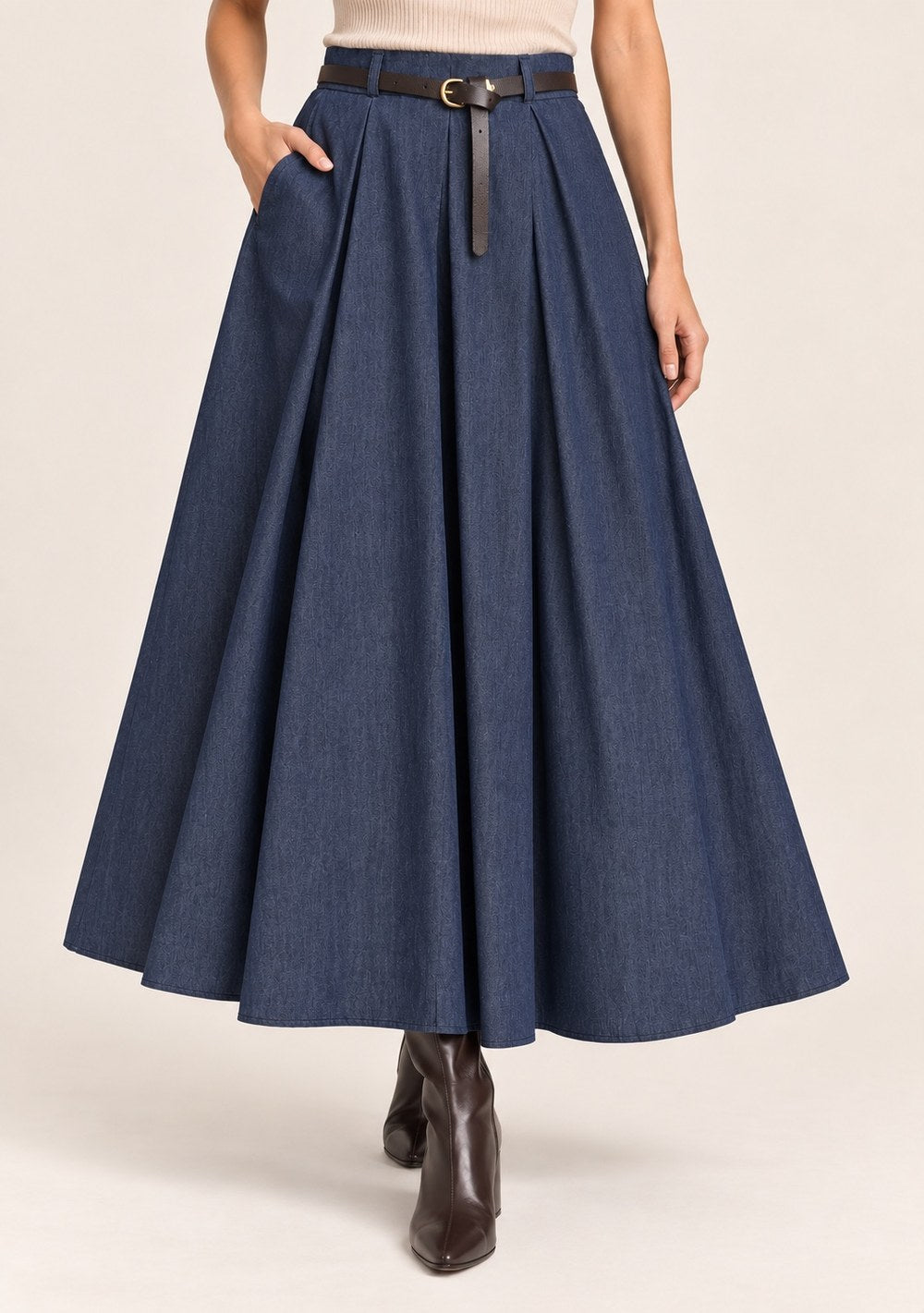 Gonna con Pieghe Denim
