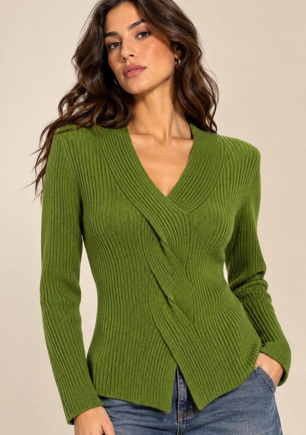 Maglia con treccia in colore verde oliva