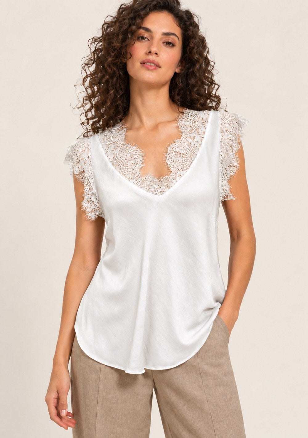 Maglia Manica Aletta Merletto da donna in colore bianco