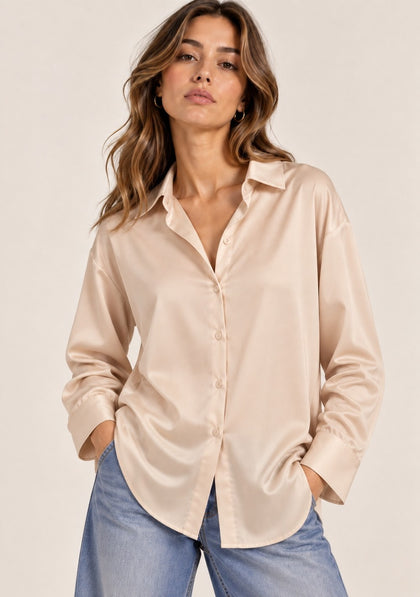 Camicia Satin da donna in colore champagne