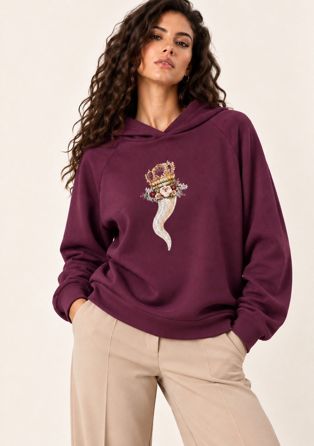 Maglia in Felpa Stampa da donna in colore vino