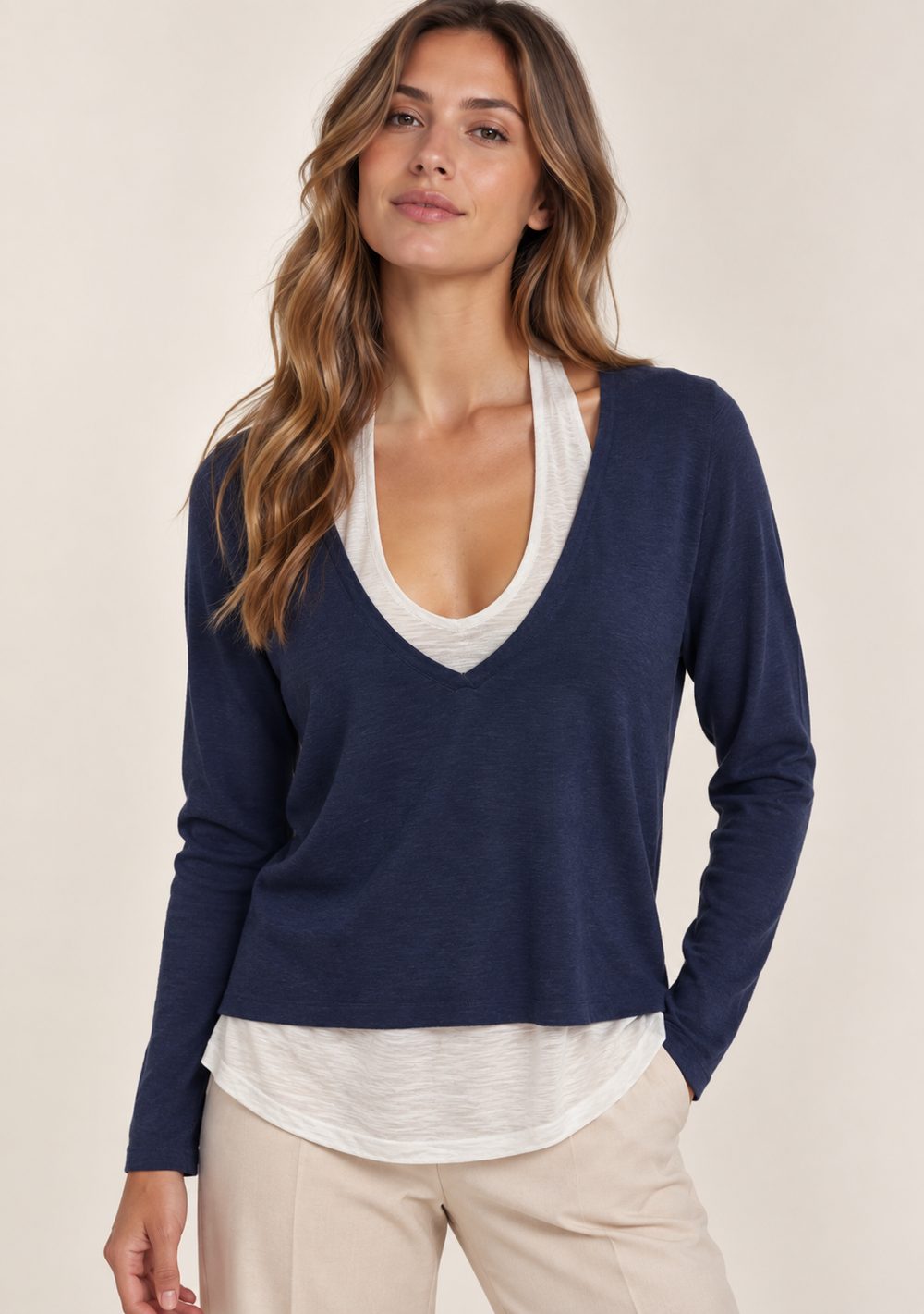Maglia Effetto Twinset da donna in colore blu