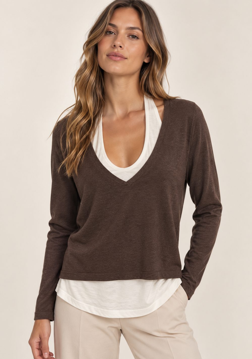 Maglia Effetto Twinset da donna in colore moro