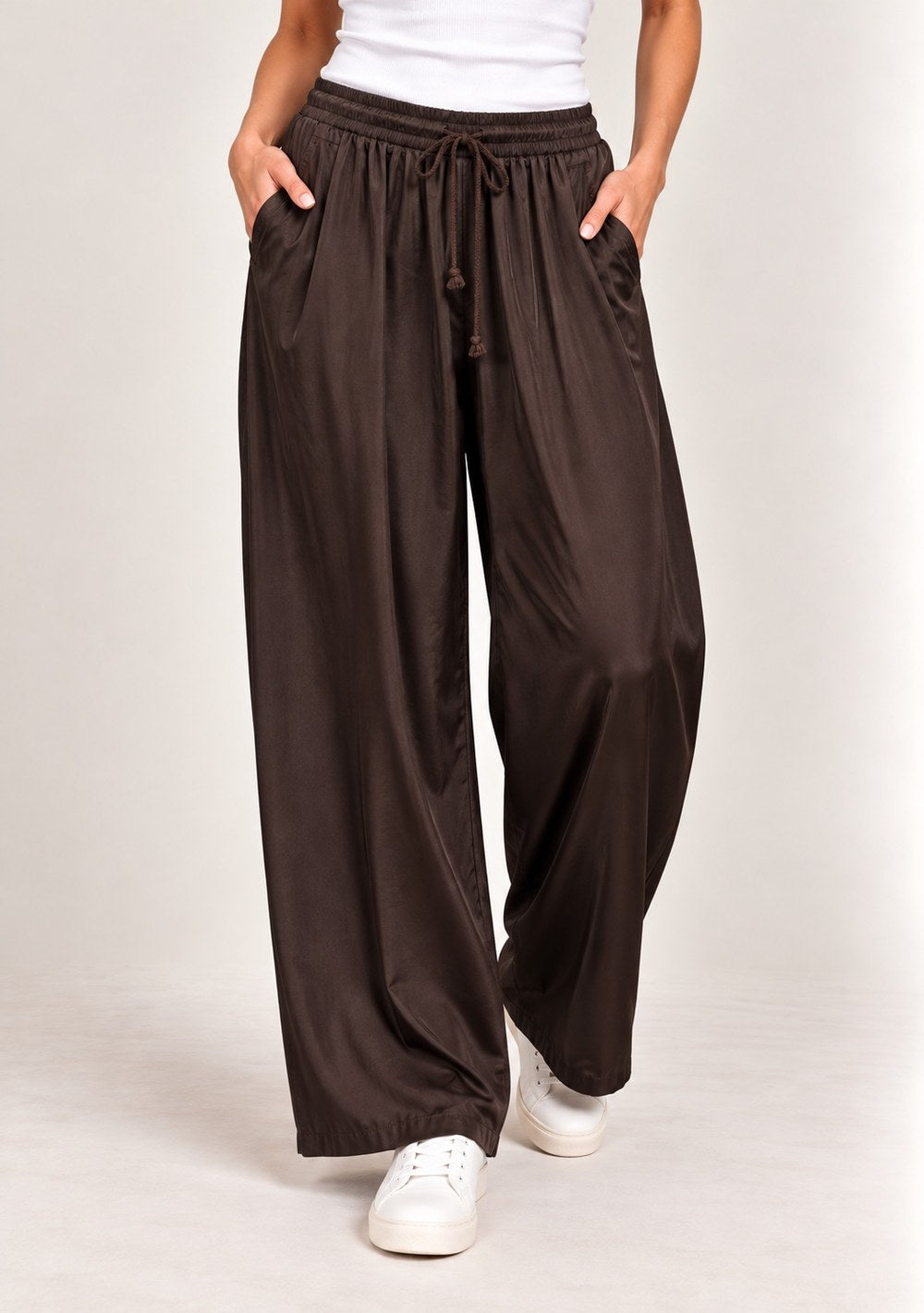 Pantaloni Palazzo Coulisse da donna in colore moro