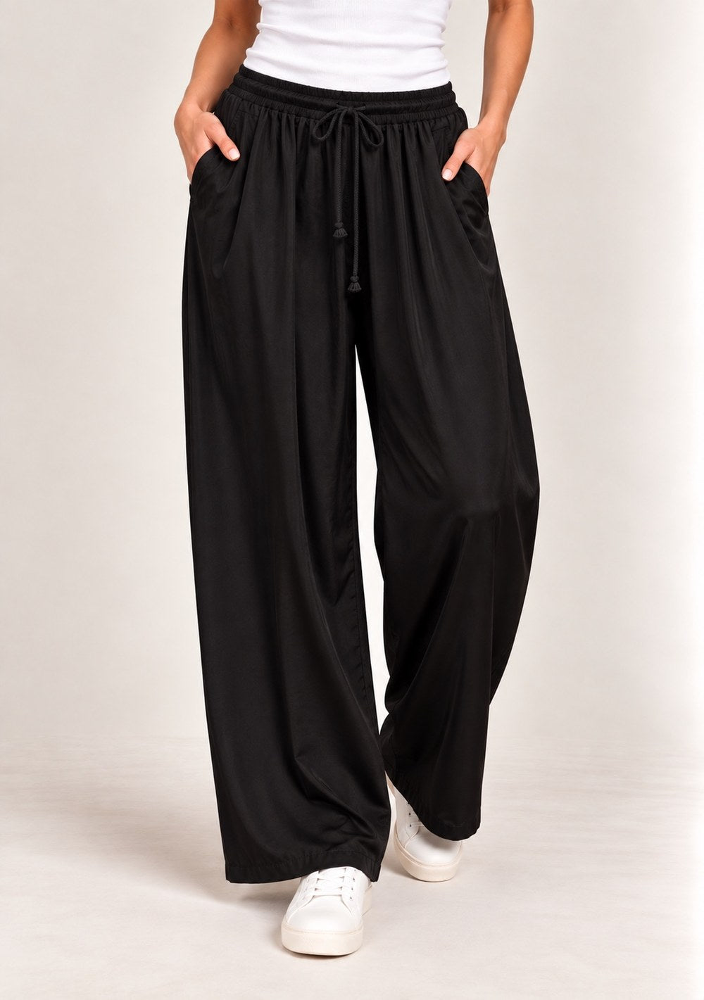 Pantaloni Palazzo Coulisse da donna in colore nero