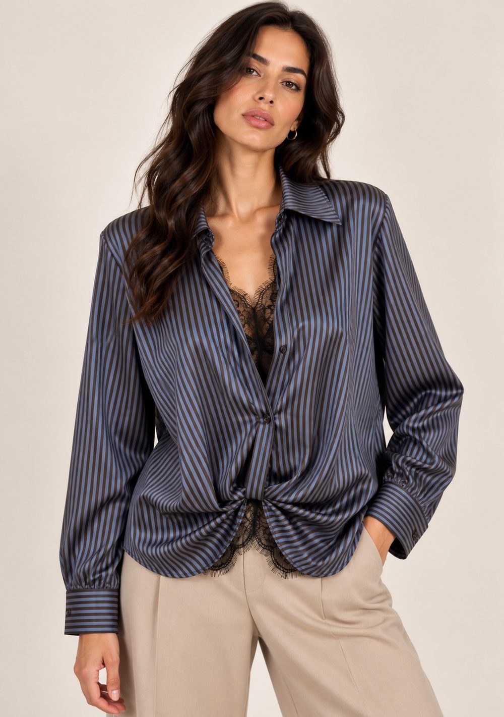 Camicia doppiata rigo in colore blu jeans