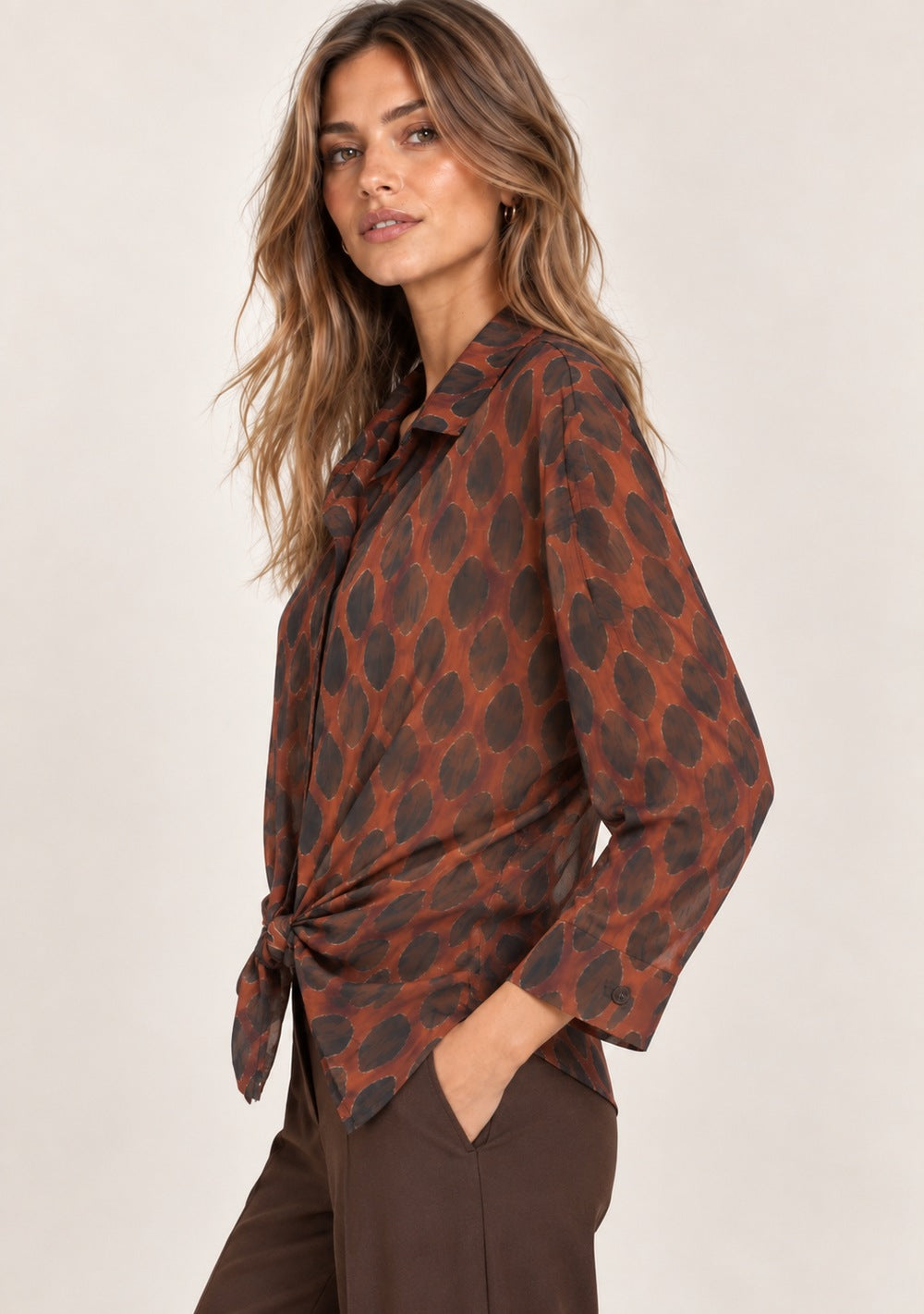 Camicia Nodo da donna in colore coccio, vista alternativa 2