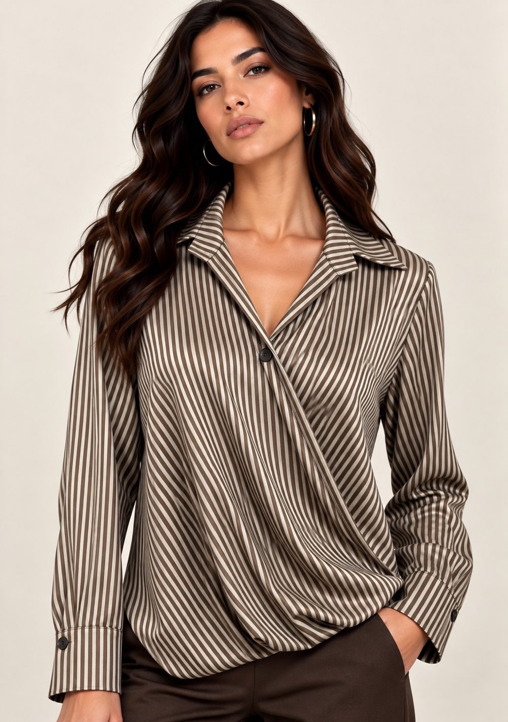 Camicia incrocio a righe in colore beige