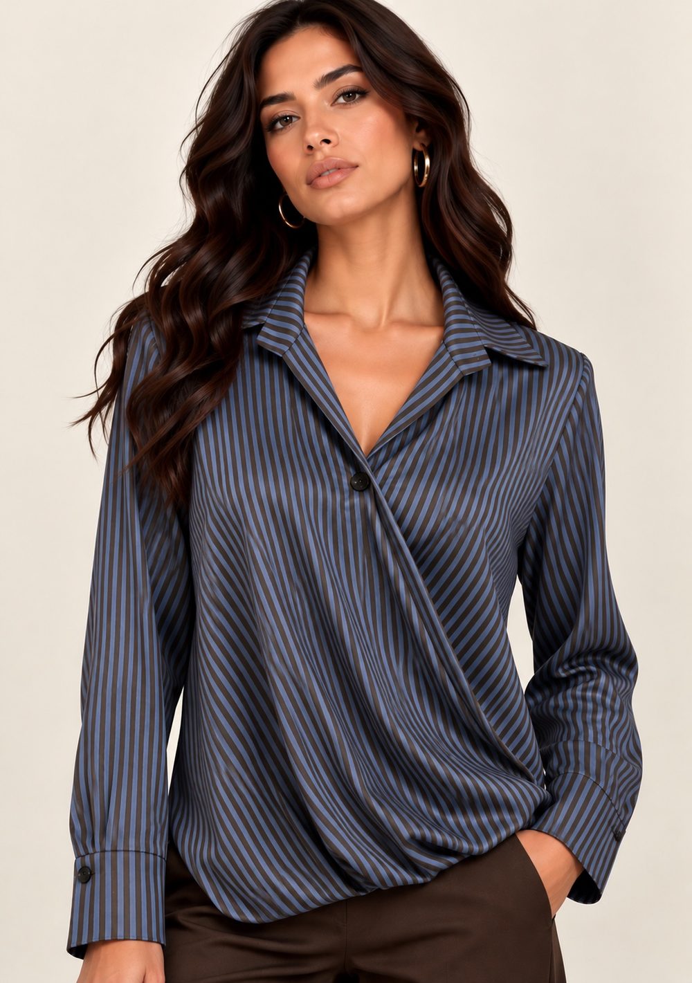 Camicia incrocio a righe in colore blu jeans