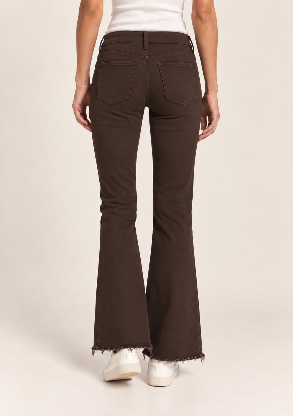 Pantaloni Zampa Sfrangiati da donna in colore moro, vista alternativa 2