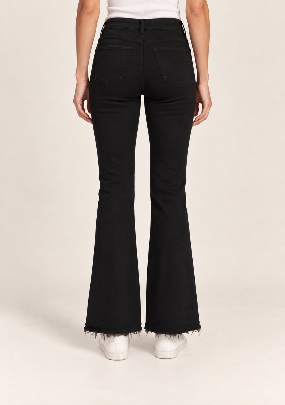 Pantaloni Zampa Sfrangiati da donna in colore nero, vista alternativa 2