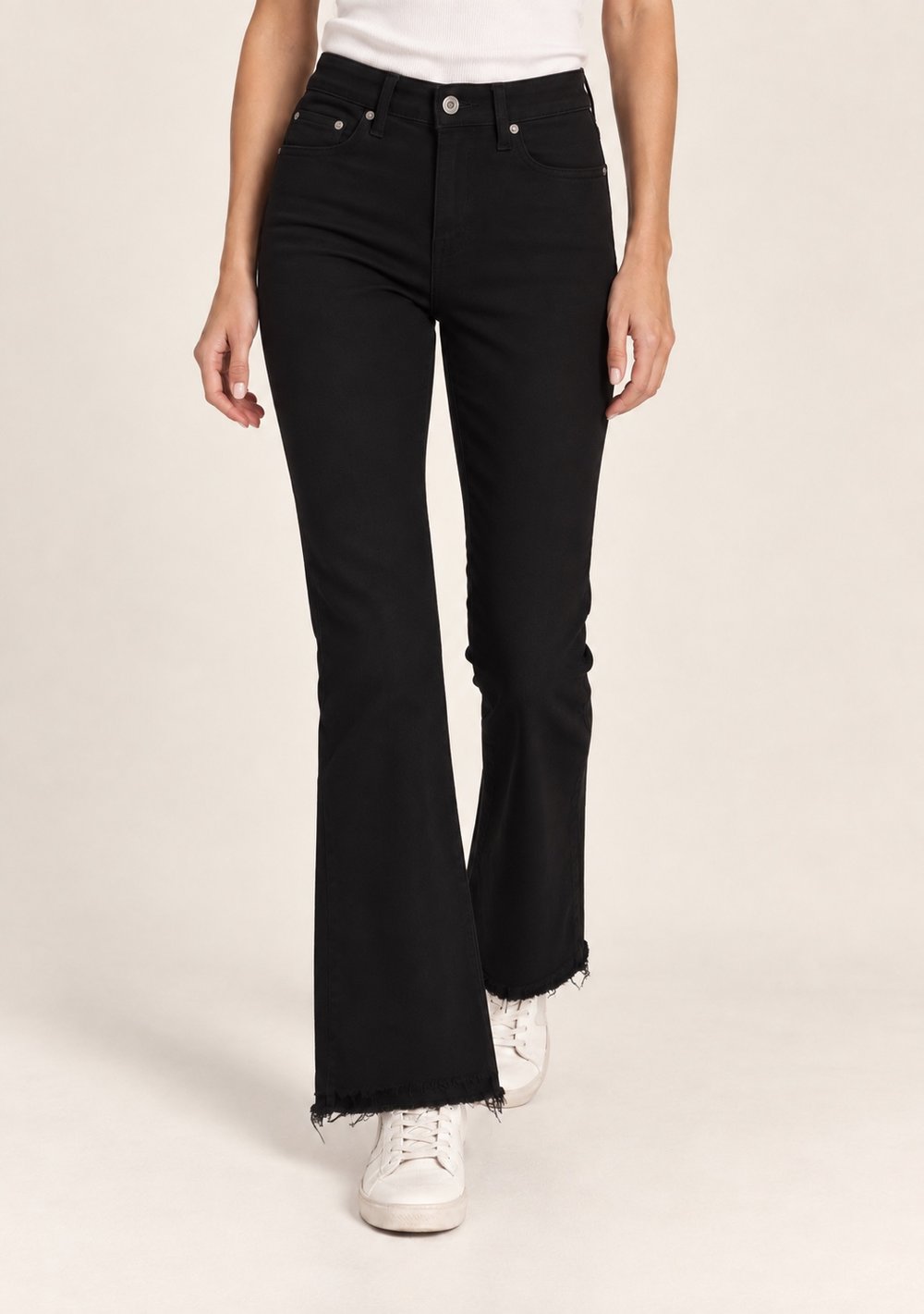 Pantaloni Zampa Sfrangiati da donna in colore nero