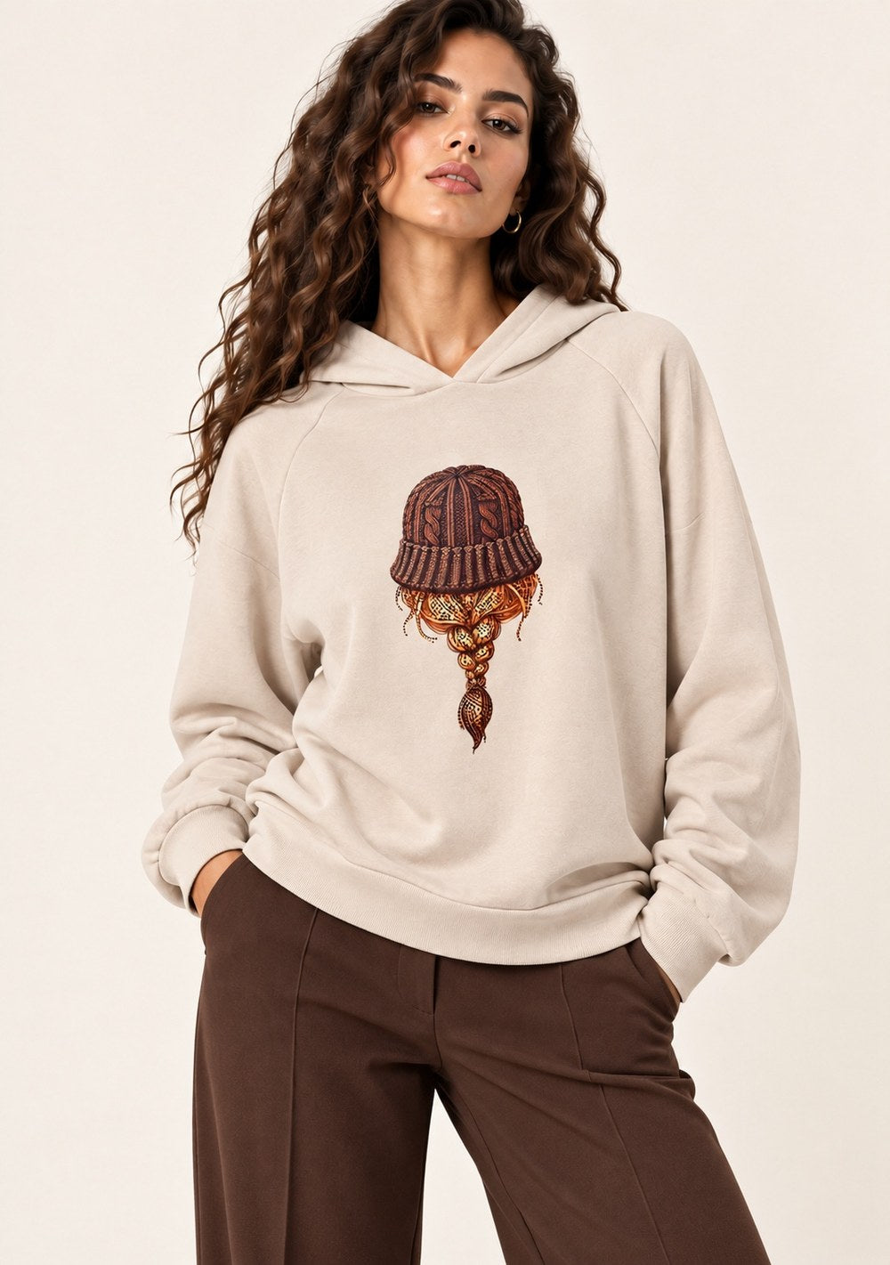 Maglia in Felpa Stampa da donna in colore beige, vista alternativa 2