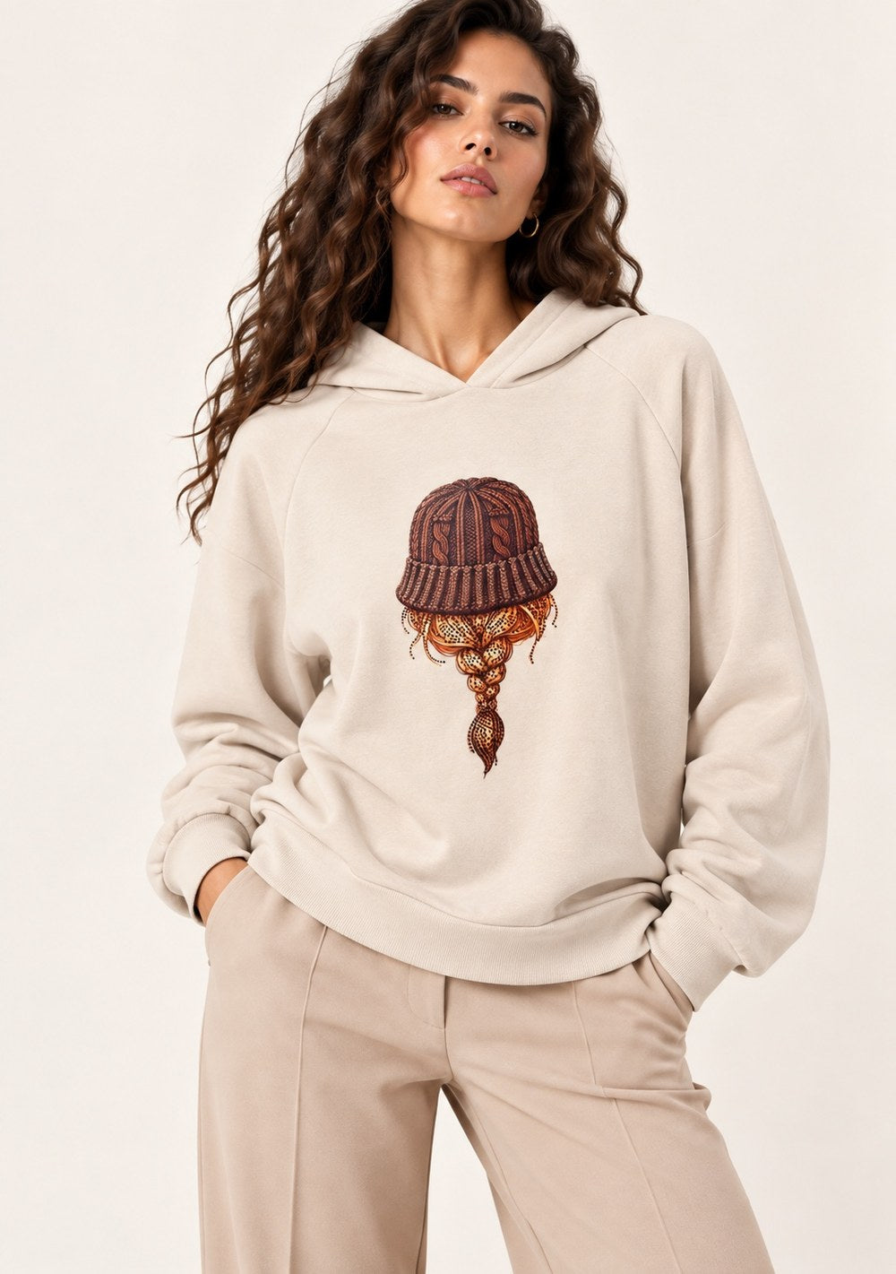 Maglia in Felpa Stampa da donna in colore beige