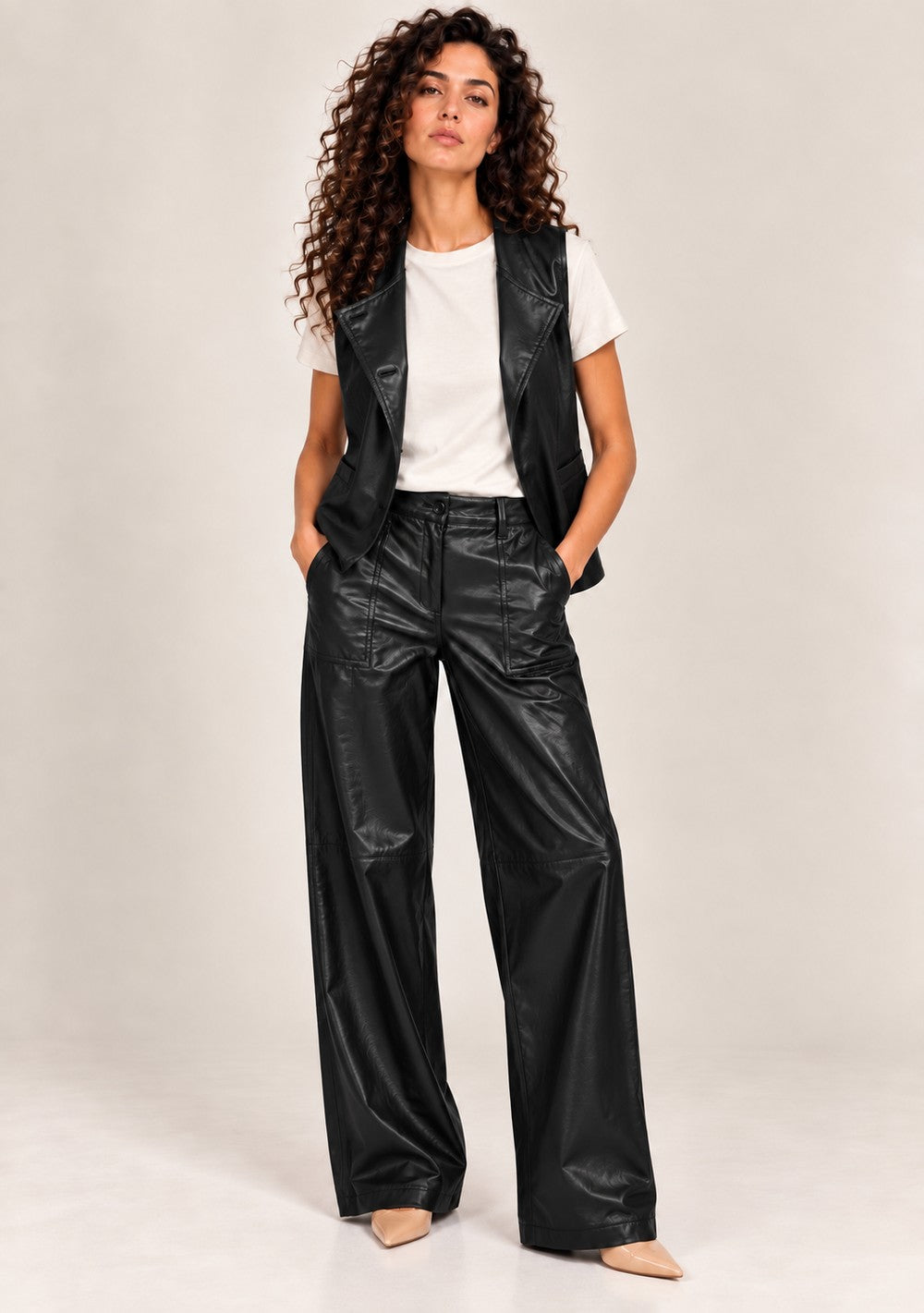 Pantaloni Palazzo Ecopelle da donna in colore nero, vista alternativa 5