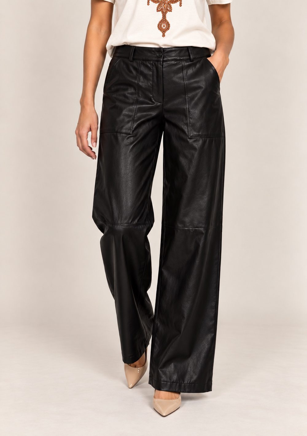 Pantaloni Palazzo Ecopelle da donna in colore nero