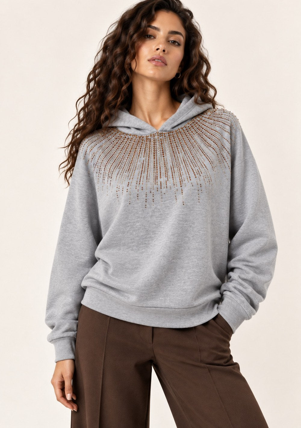 Maglia in Felpa Stampa da donna in colore grigio