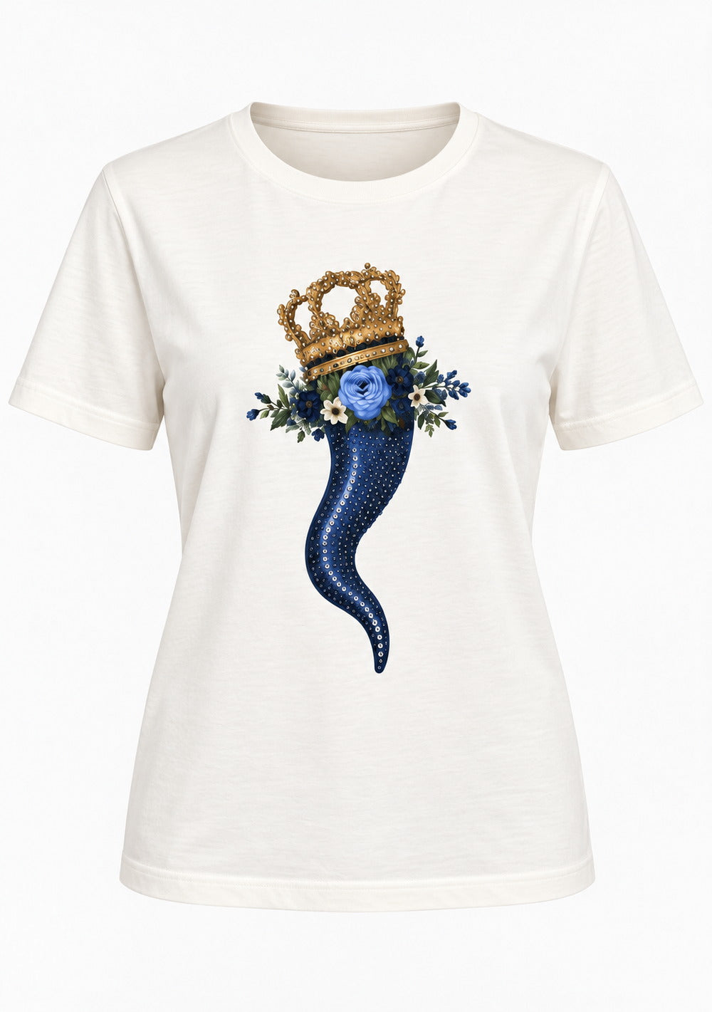 T-Shirt Regular "Corno & Fiori" da donna in colore blu, vista alternativa 2
