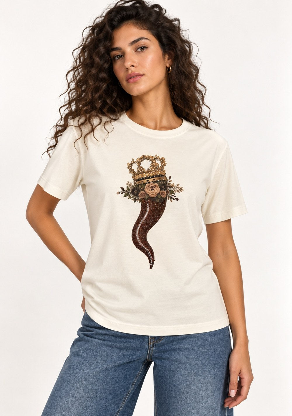 T-Shirt Regular "Corno & Fiori" da donna in colore moro