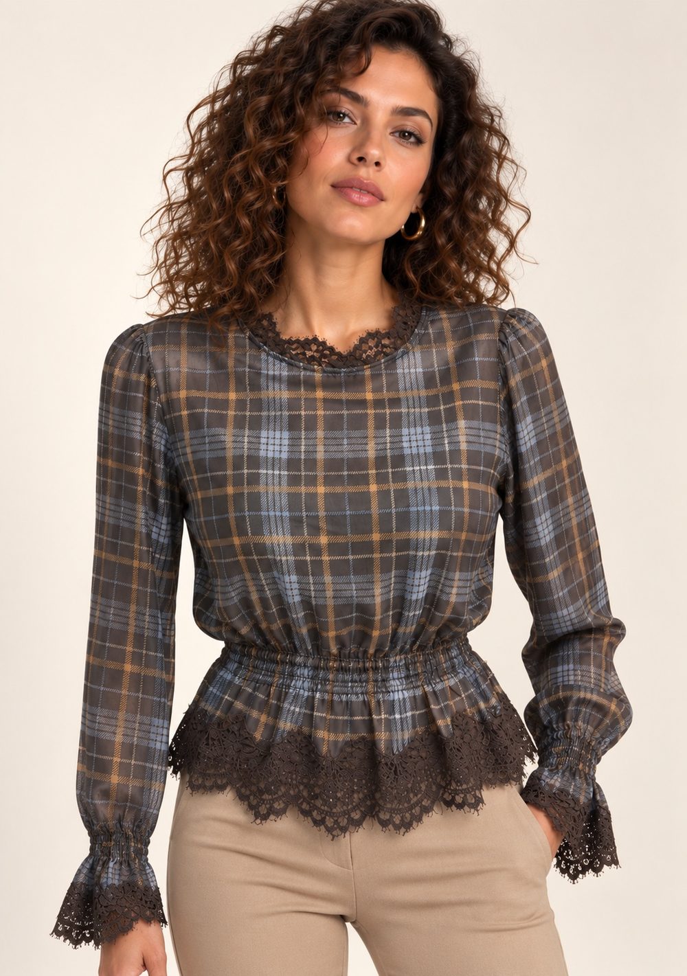 Casacca Fantasia con Pizzo da donna in colore moro