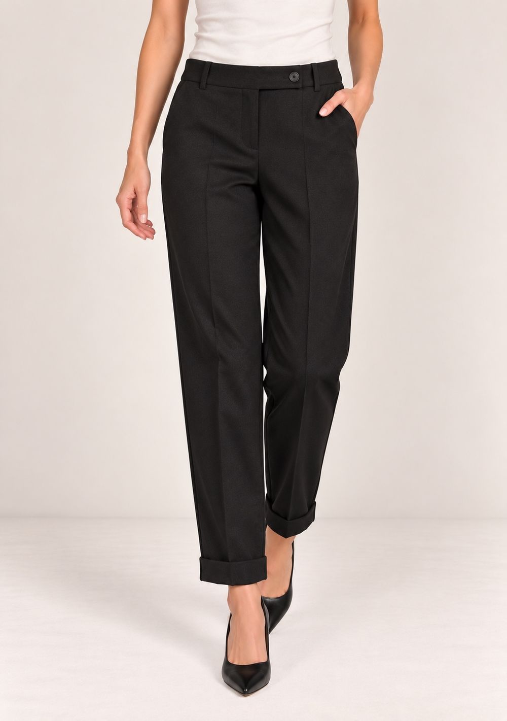 Pantaloni Risvolto Punto Milano da donna in colore nero