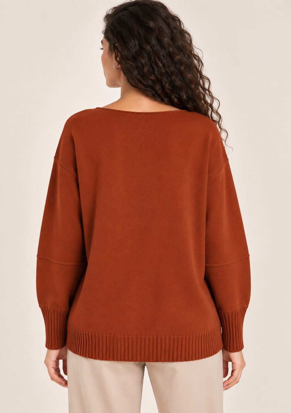 Maglia Girocollo con Tasche da donna in colore coccio, vista alternativa 3