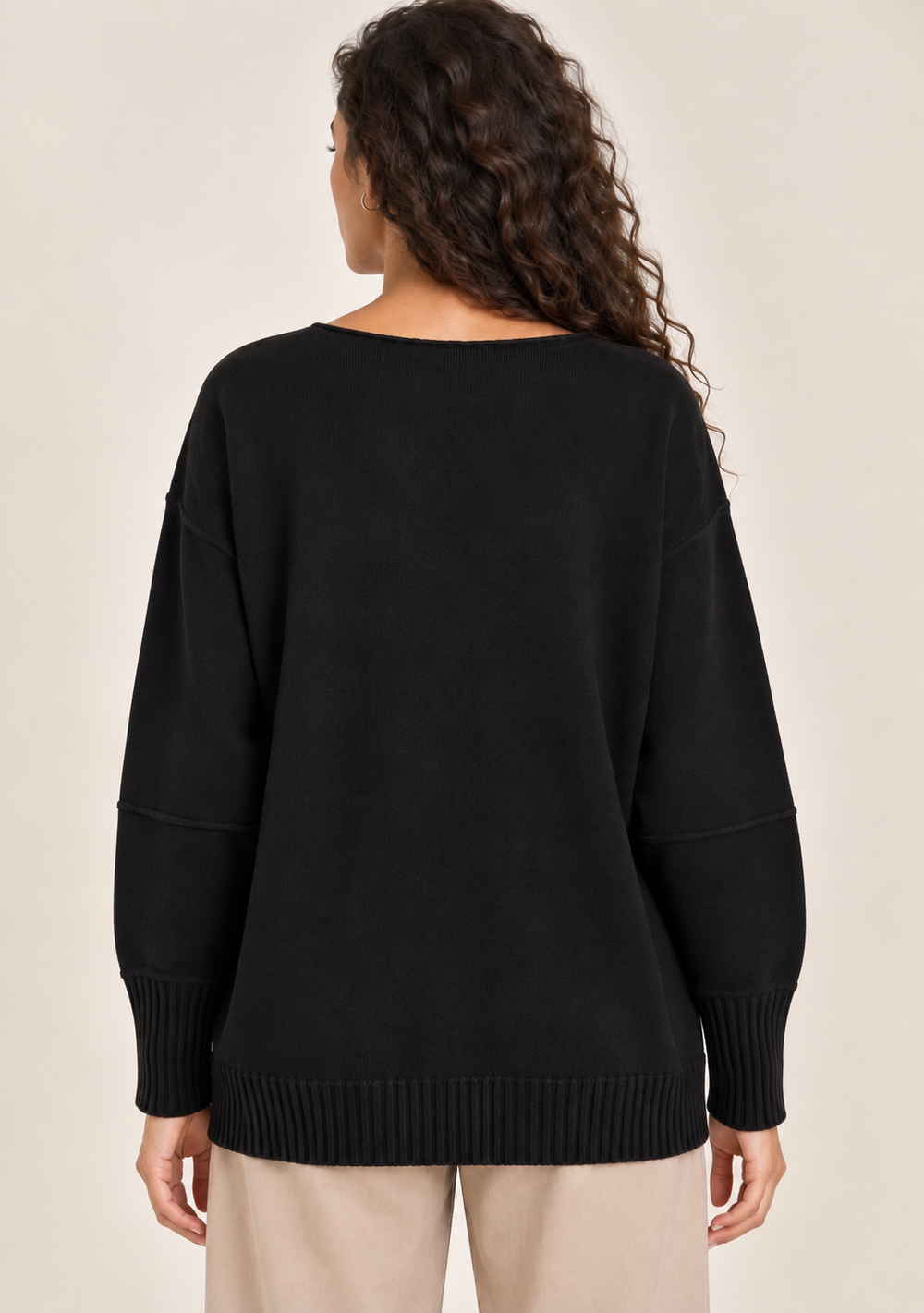 Maglia Girocollo con Tasche da donna in colore nero, vista alternativa 3