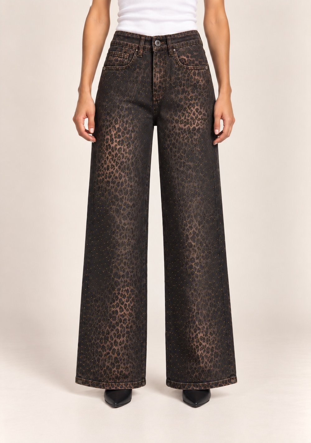 Jeans Palazzo con Strass da donna in colore nero