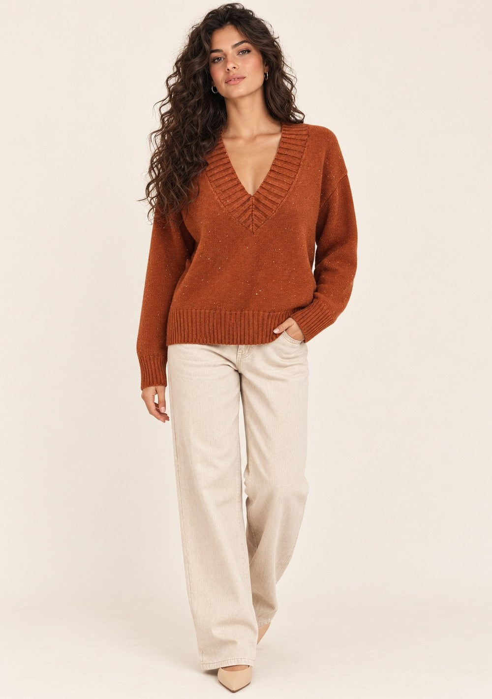 Maglia Scollo a V Paillettes