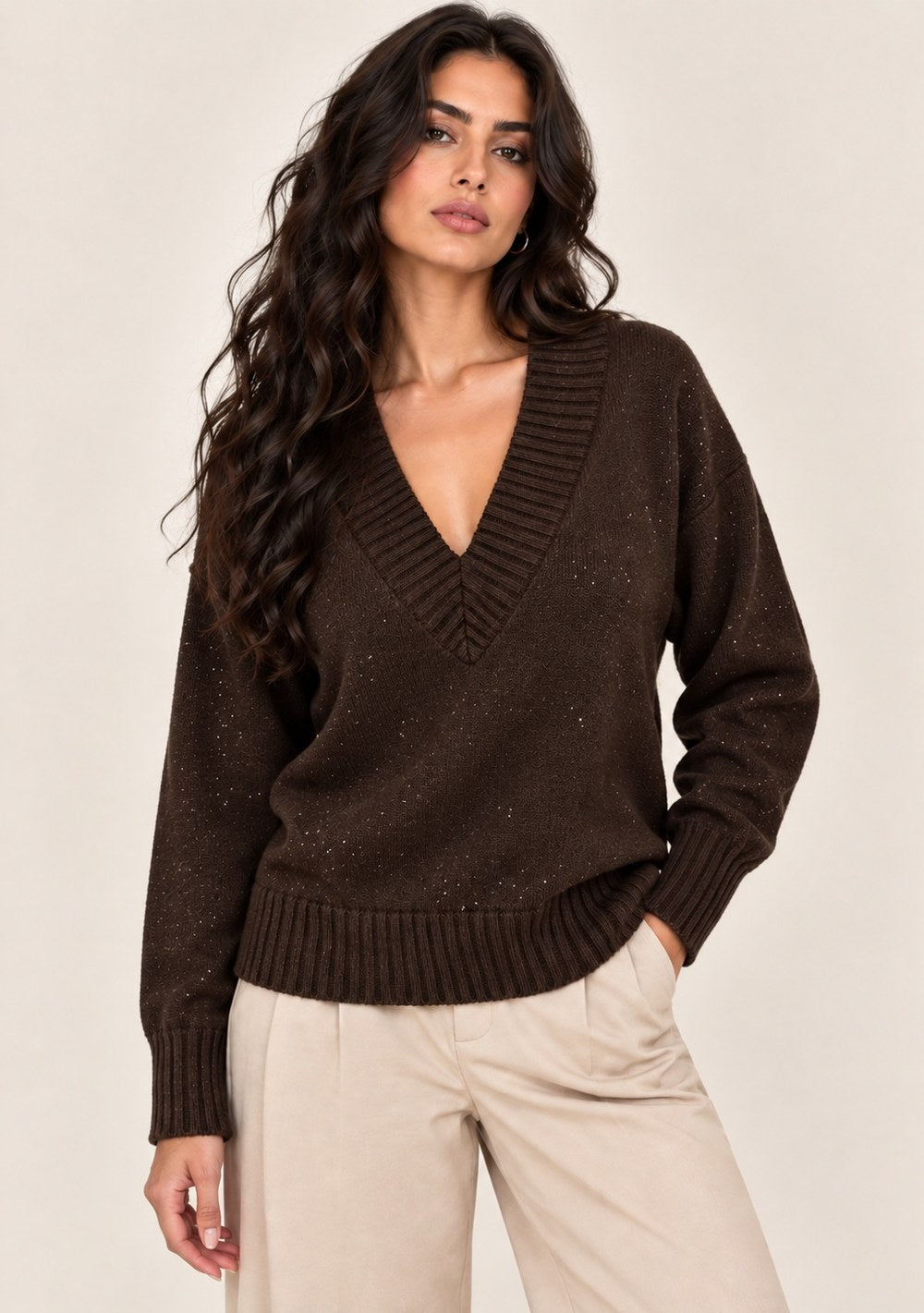 Maglia Scollo a V Paillettes