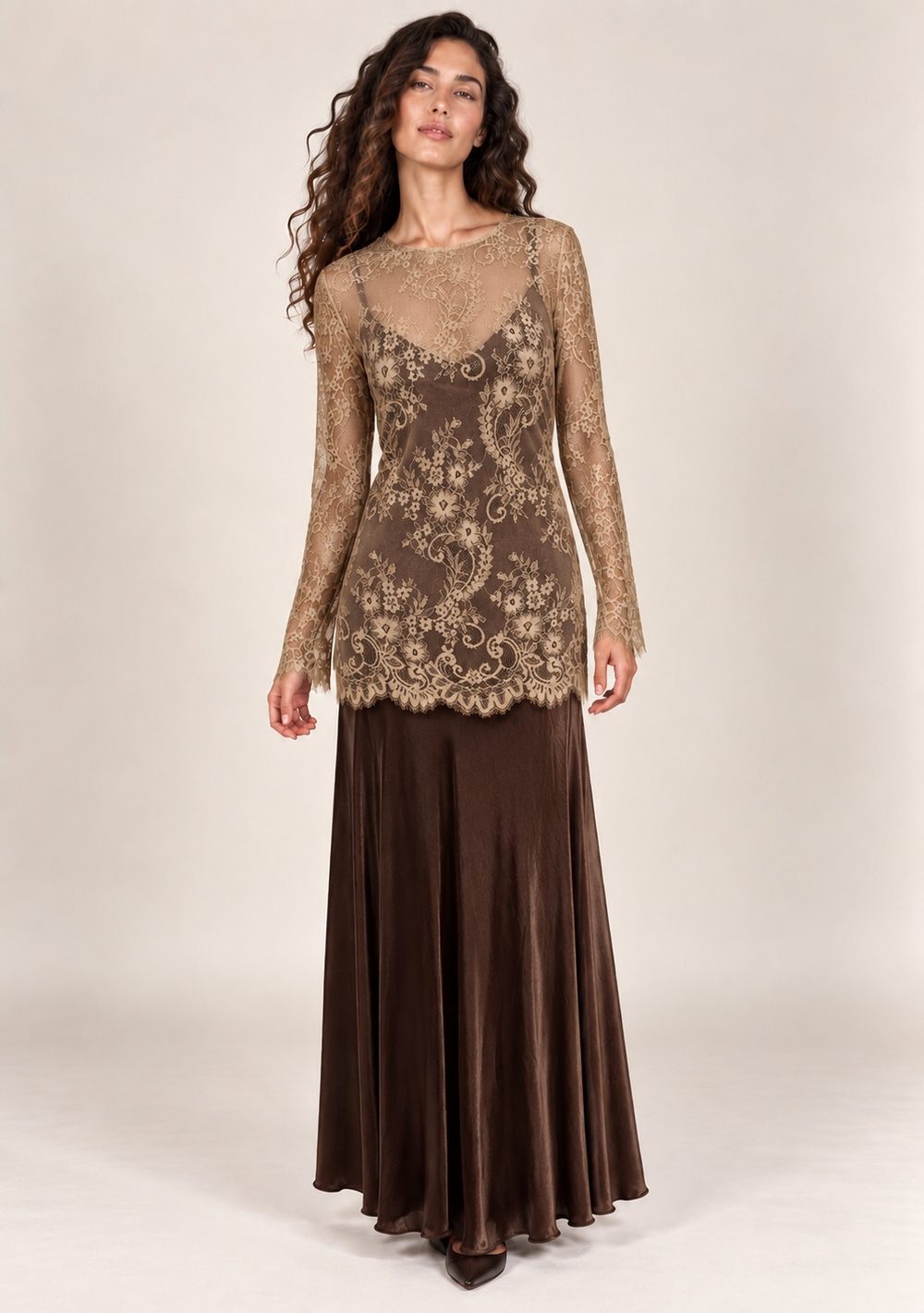 Maglia Merletto da donna in colore champagne