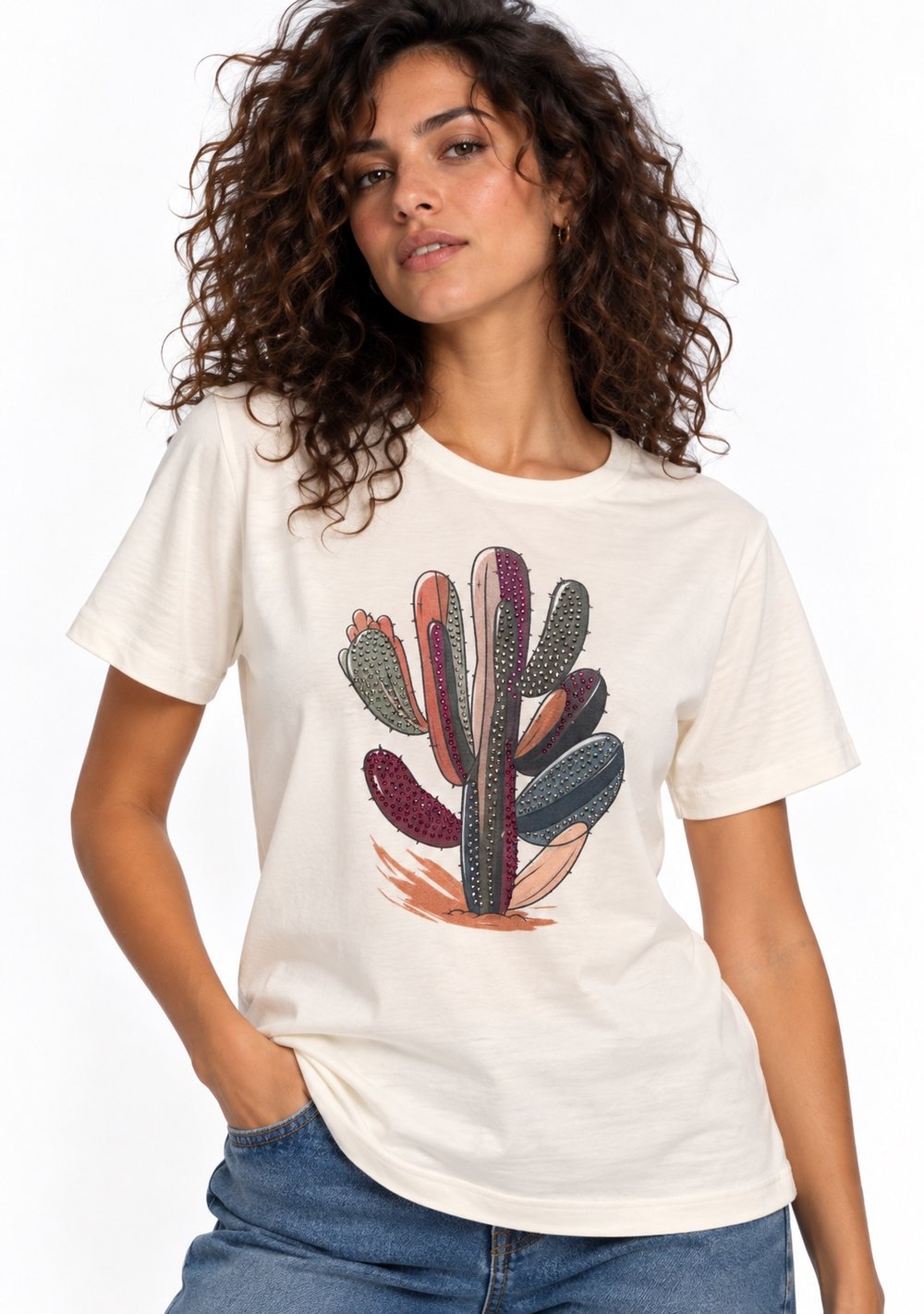 T-Shirt Regular "Cactus" da donna in colore vari