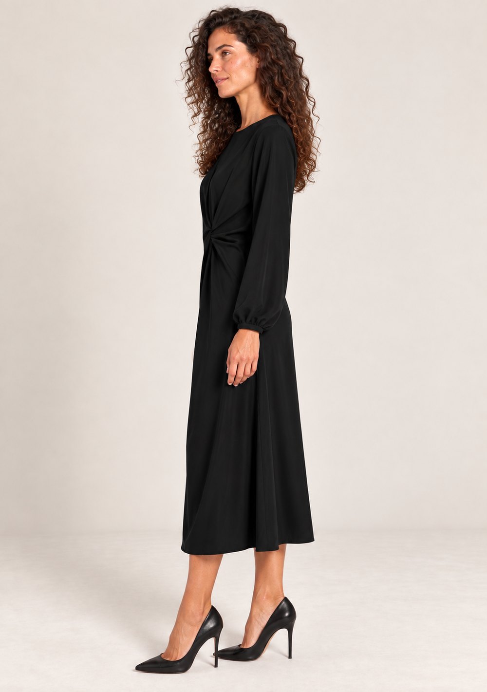 Abito Lungo con Nodo da donna in colore nero, vista alternativa 2