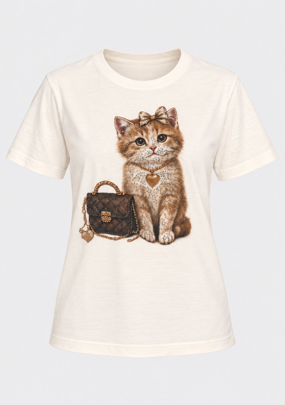 T-Shirt Regular "Gatto & Borsa" da donna in colore moro, vista alternativa 2