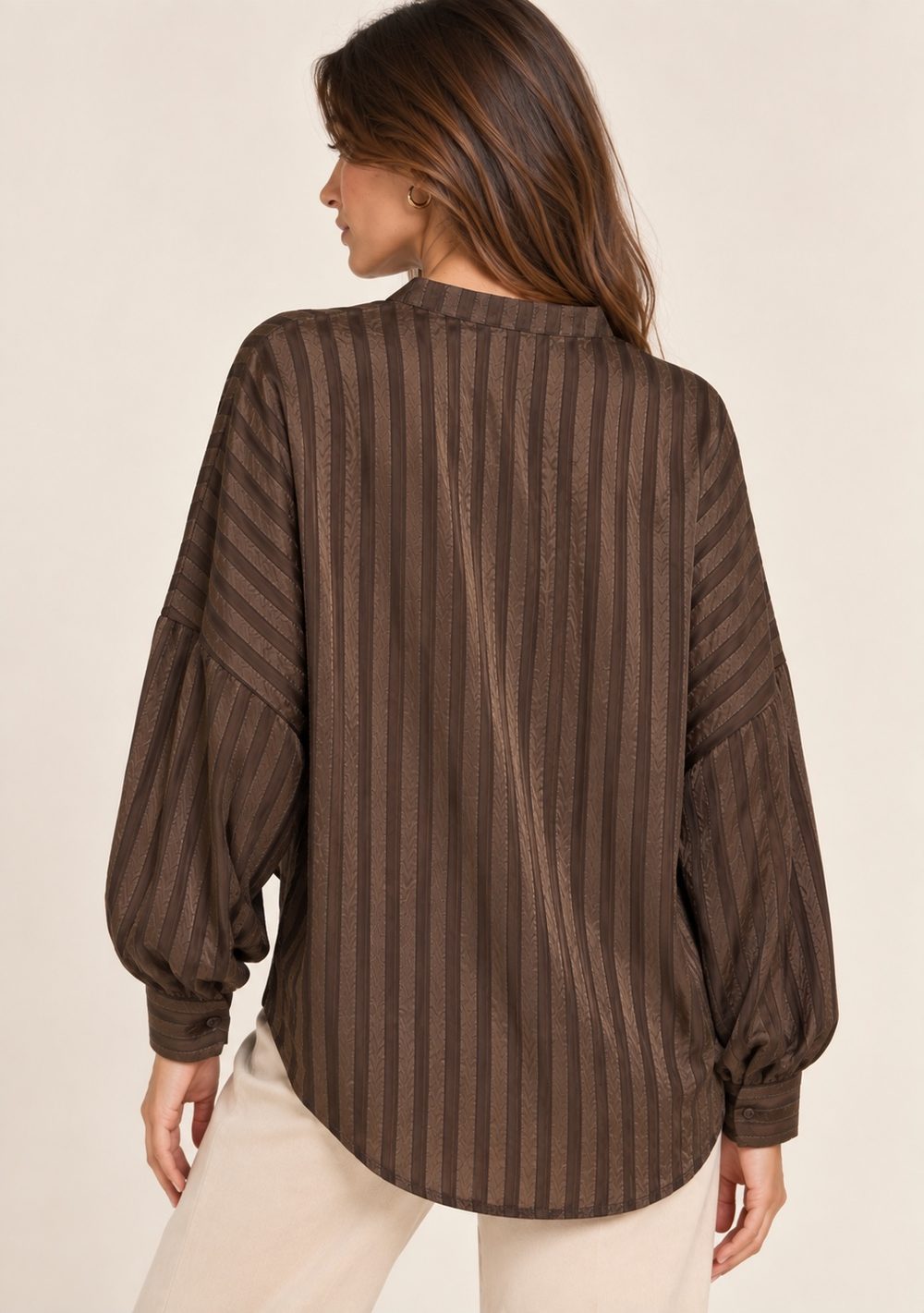 Camicia Satin Rigata da donna in colore moro, vista alternativa 2