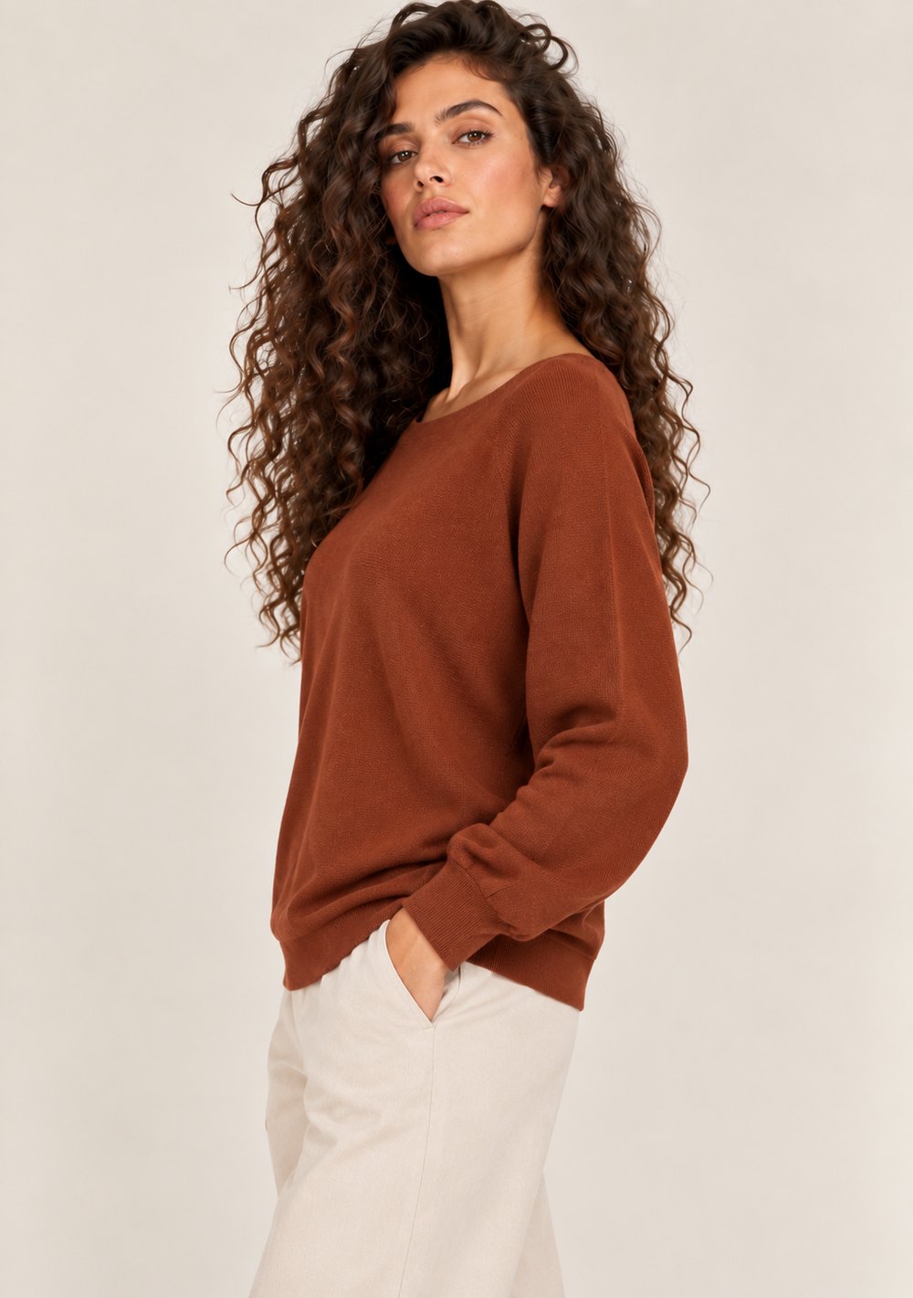 Maglia a Barca con Goccia da donna in colore coccio, vista alternativa 2