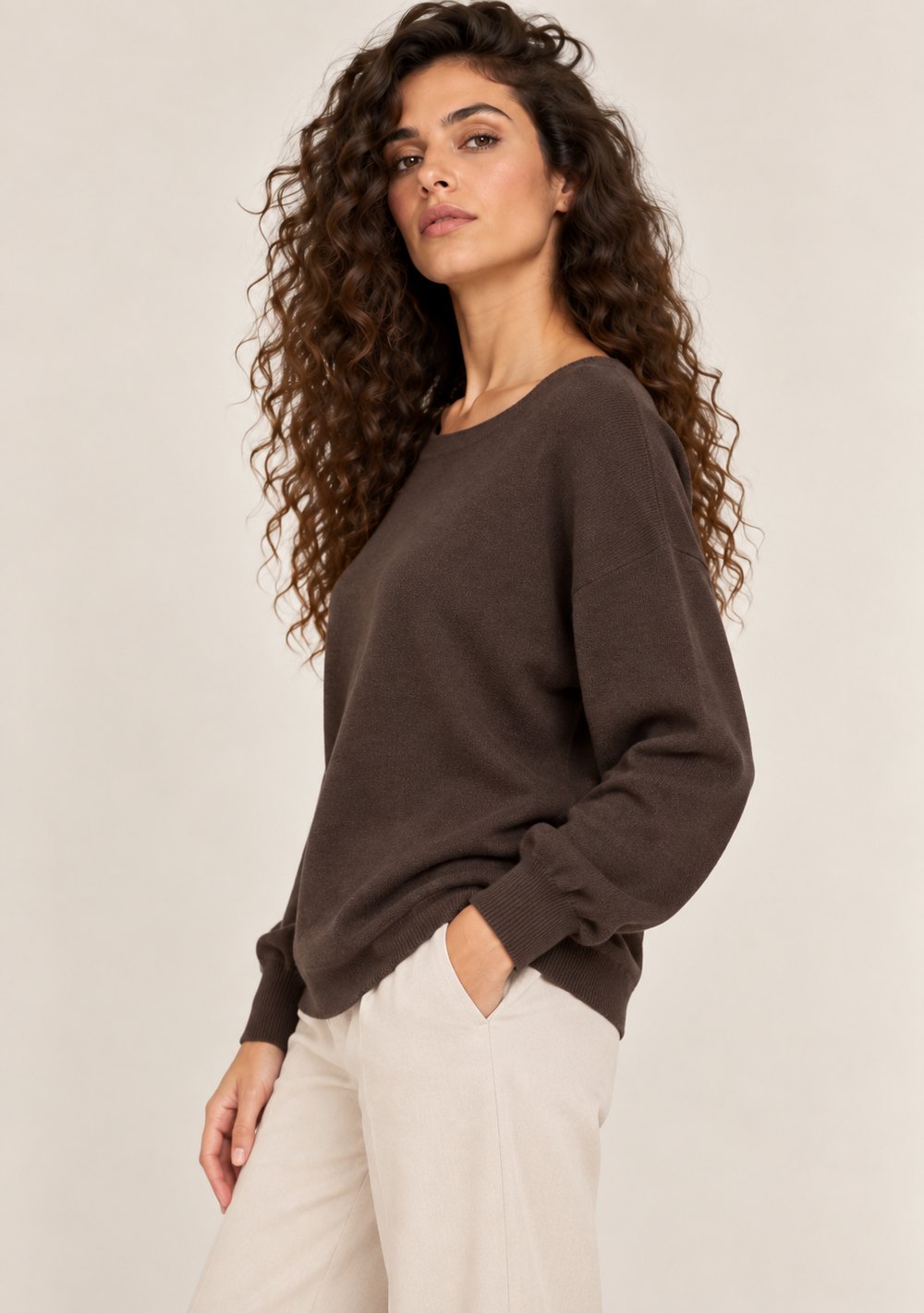 Maglia a Barca con Goccia da donna in colore moro, vista alternativa 2