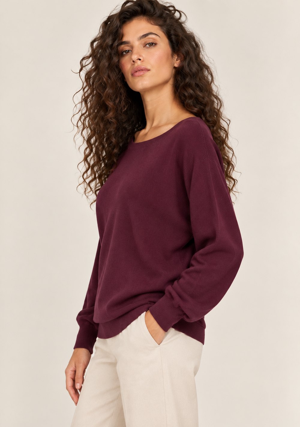 Maglia a Barca con Goccia da donna in colore vino, vista alternativa 2