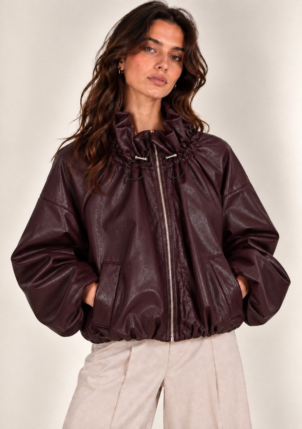 Bomber Ecopelle da donna in colore vino
