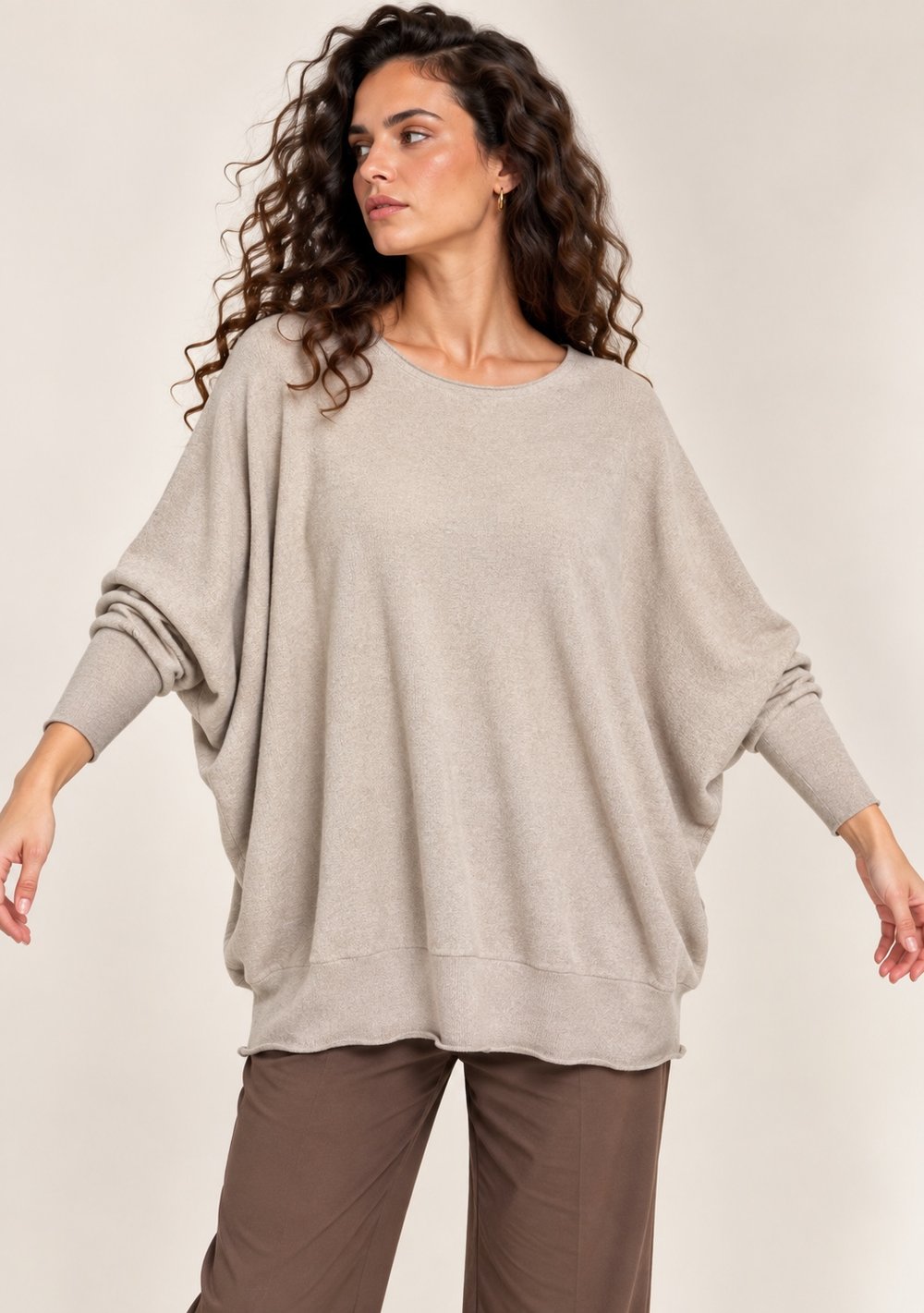 Maglia a Barca Pipistrello da donna in colore beige