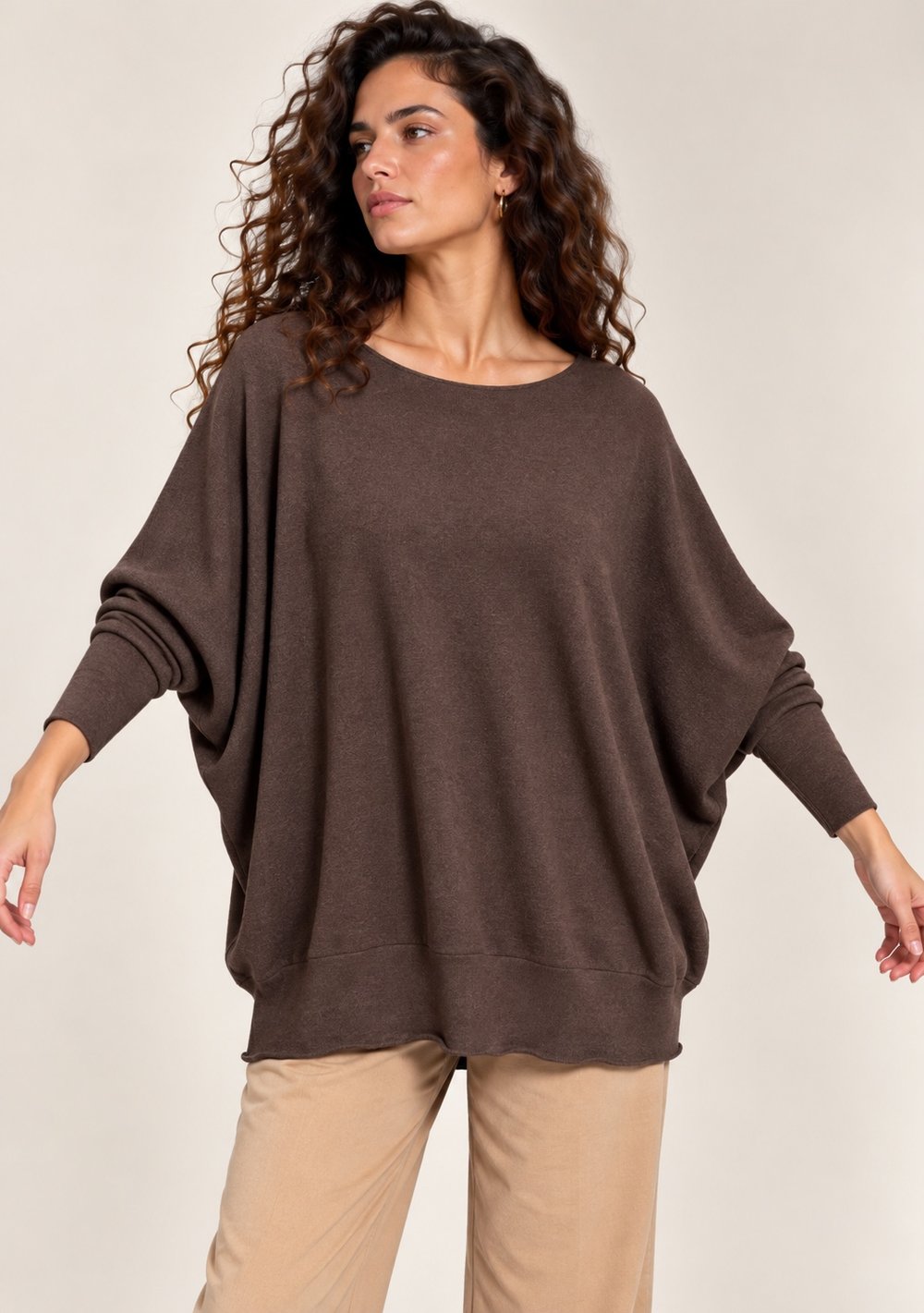 Maglia a Barca Pipistrello da donna in colore moro