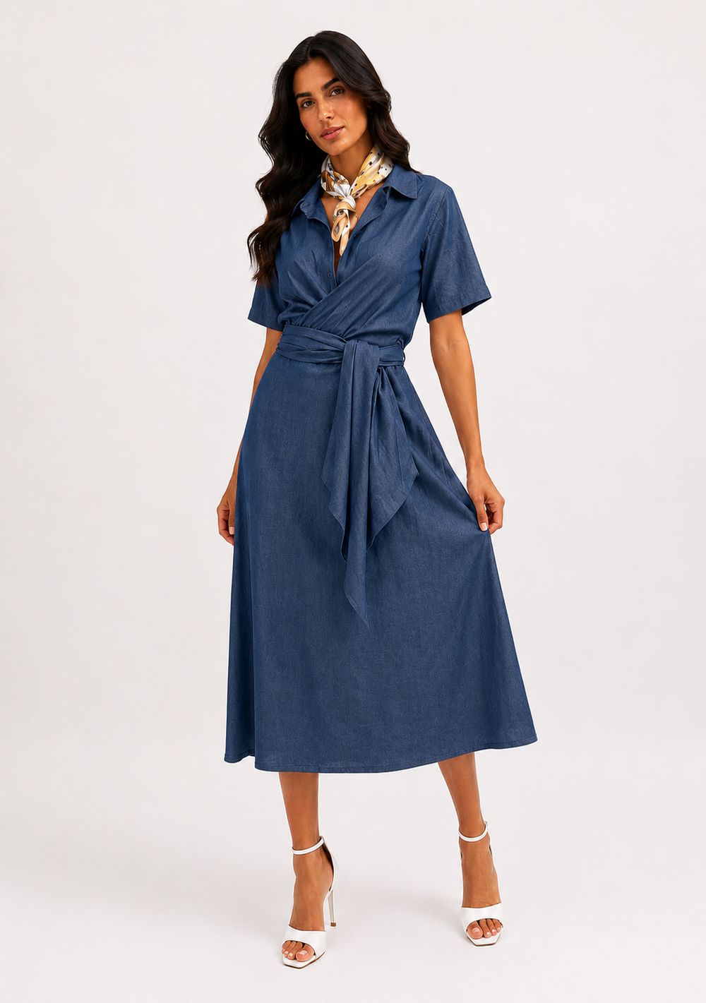Abito con Fascia Chambray