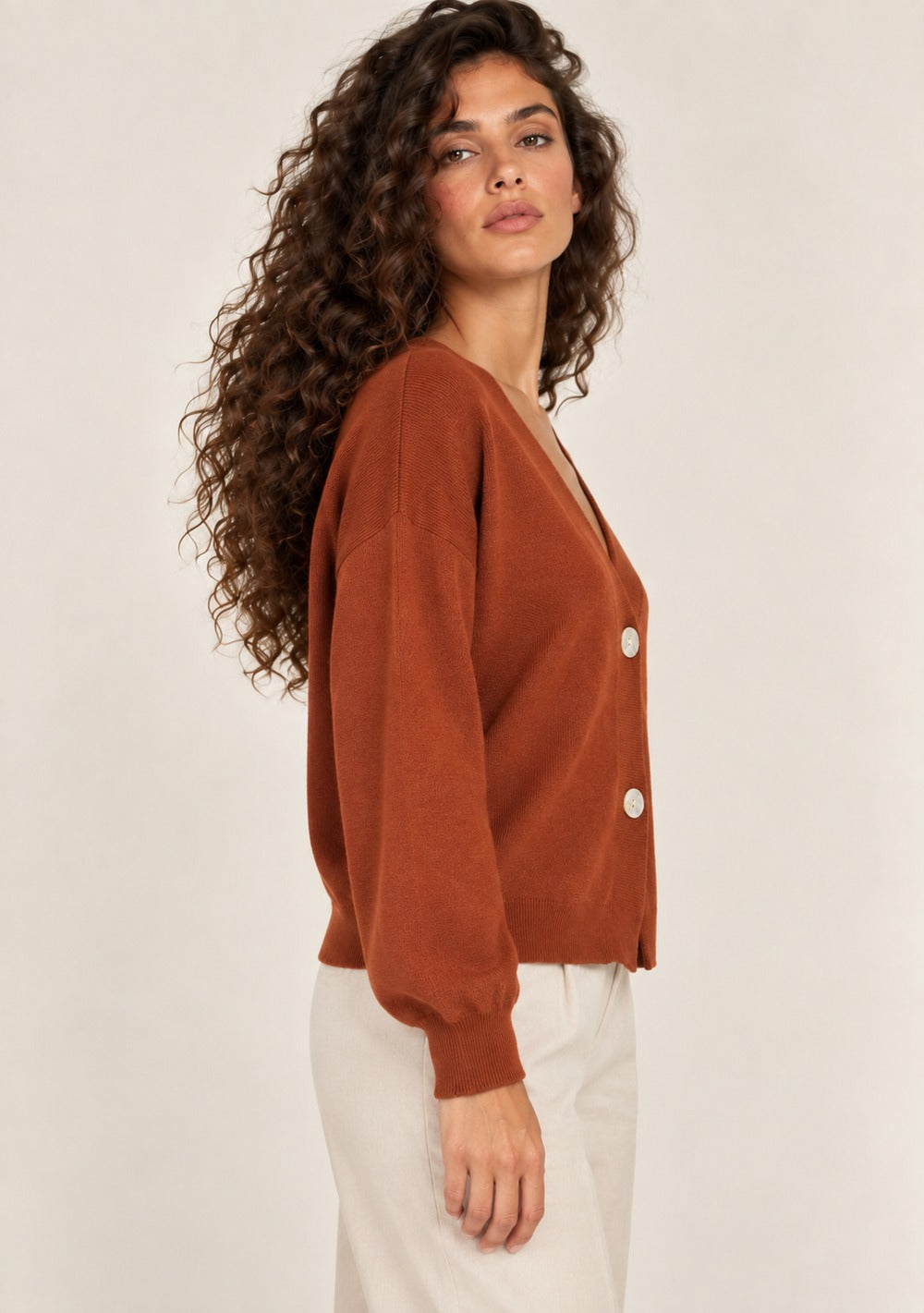 Cardigan 2 Bottoni Integrale da donna in colore coccio, vista alternativa 2