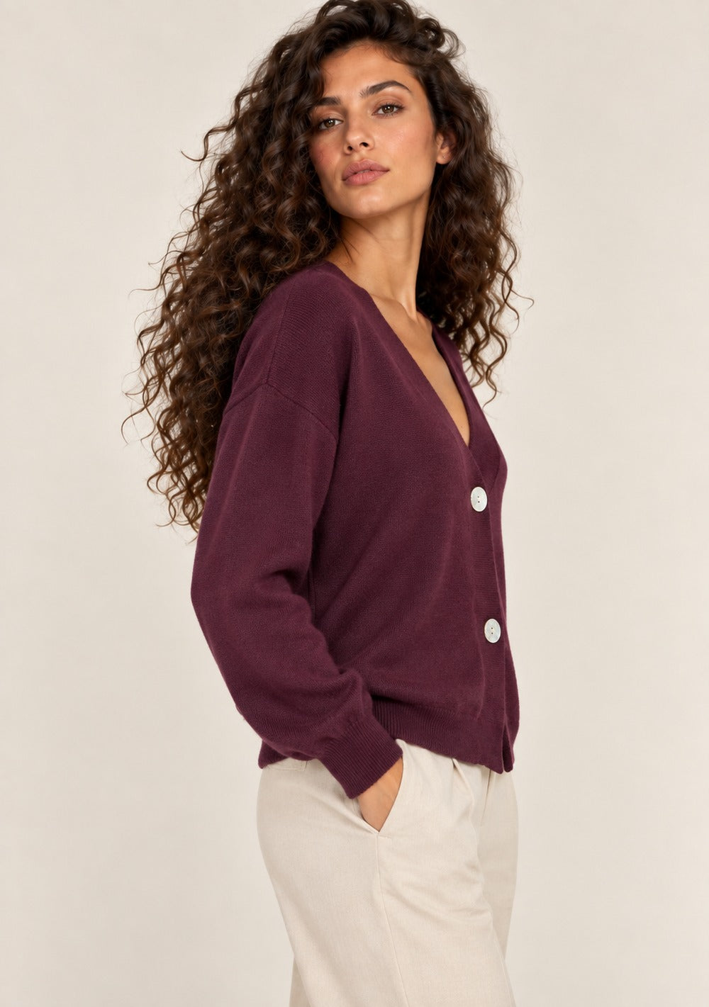 Cardigan 2 Bottoni Integrale da donna in colore vino, vista alternativa 2