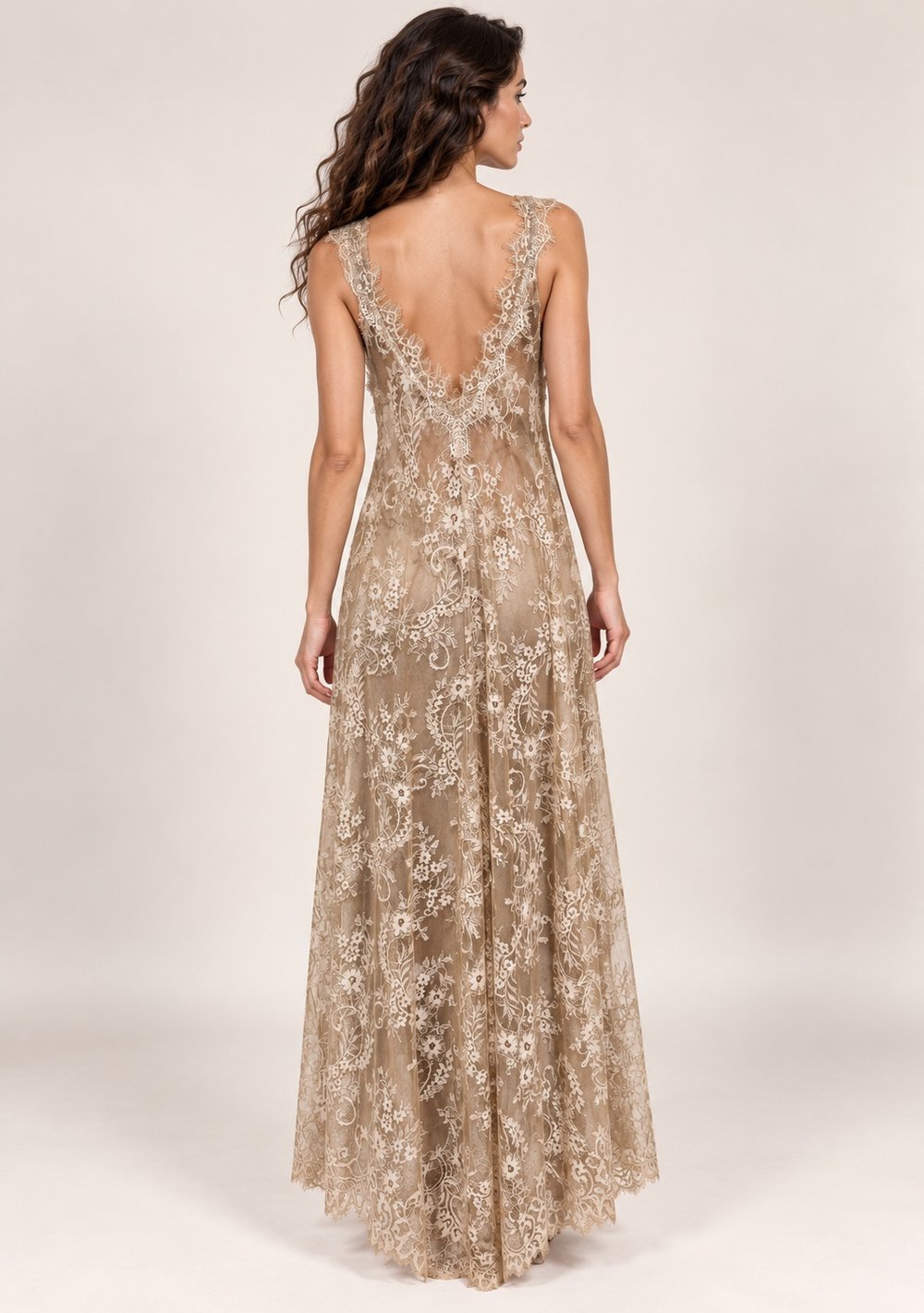 Abito in Merletto da donna in colore champagne, vista alternativa 3